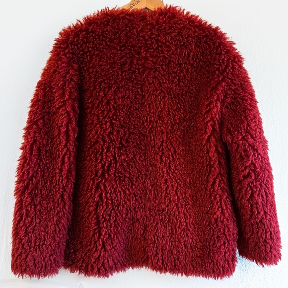 Revolve | Endless Rose | Deep Red Shaggy Faux Fur Coat | S - Picture 3 of 9